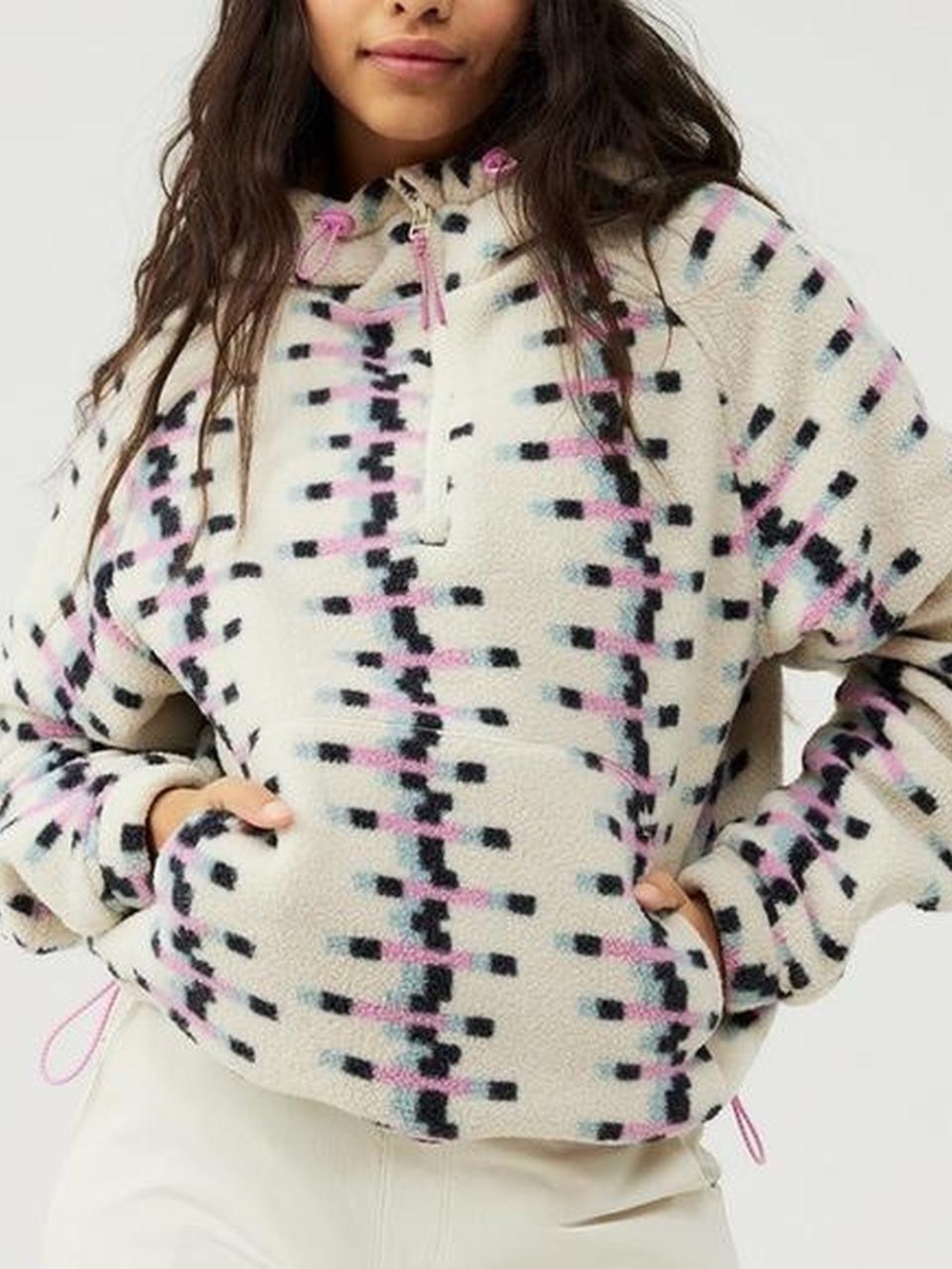 Outdoor Voices Cream Zip-Up Jacket with Pink, Blue & Black Accents